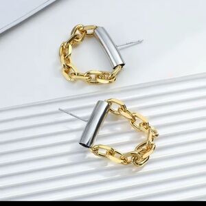 Private Label Gold and Silver Chain Hoop Earrings - Women Jewelry